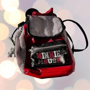 Disney's Minnie Mouse Mini Backpack Red & Black with Rhinestones - Bling!
